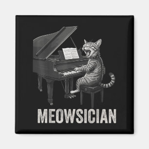 Lustige Katze spielt Klaviermusik Wortspiel Meowsi Magnet