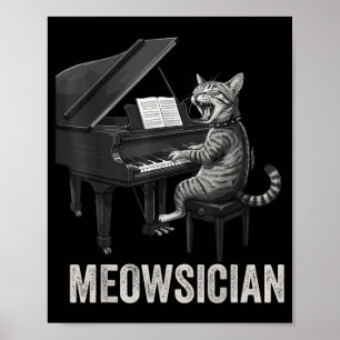 Lustige Katze spielt Klaviermusik Wortspiel Meowsi Poster