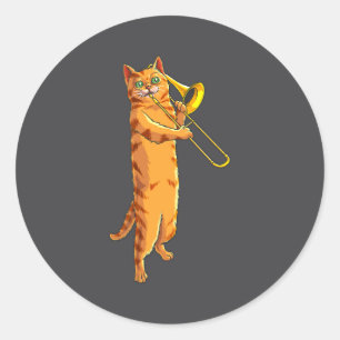 Lustige Katze spielt Posaune Geschenk Coole Kitten Runder Aufkleber