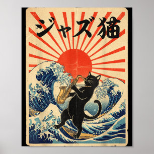 Lustige Katze spielt Saxophon für Jazzmusiker Saxo Poster