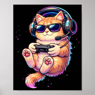 Lustige Katze spielt Videospiele Funny Cat Gaming Poster