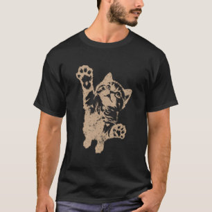 Lustige Katze springt hoch braun abgenutzt Vintage T-Shirt