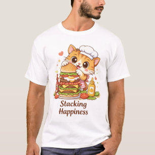 🍔 Lustige Katze stapelt Burger – Süße Kochkunst T-Shirt