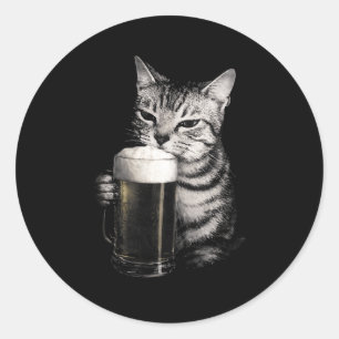 Lustige Katze trinkt Bier Meme Männer Frauen passe Runder Aufkleber