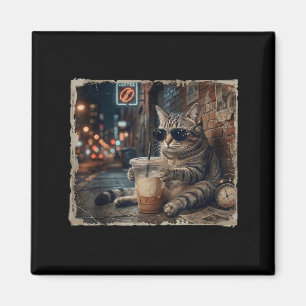 Lustige Katze trinkt Eiskaffee Lustiges Tier-Meme Magnet