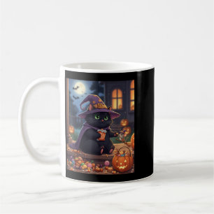 Lustige Katze und niedliche Maus Halloween-Kürbis  Kaffeetasse