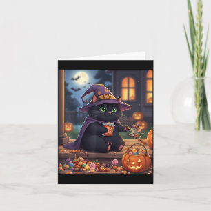 Lustige Katze und niedliche Maus Halloween-Kürbis  Karte