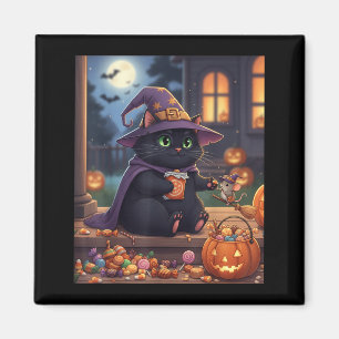 Lustige Katze und niedliche Maus Halloween-Kürbis Magnet