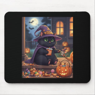Lustige Katze und niedliche Maus Halloween-Kürbis Mousepad
