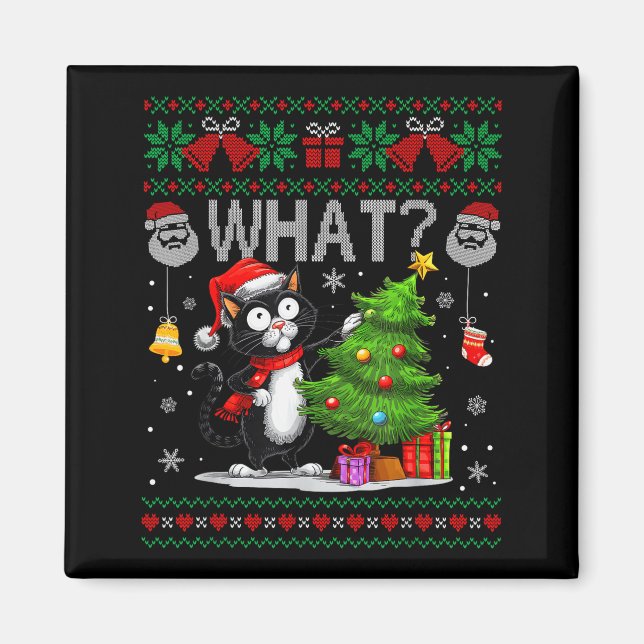 Lustige Katze Was Schwarze Katze Weihnachtsbaum Hä Magnet (Vorne)