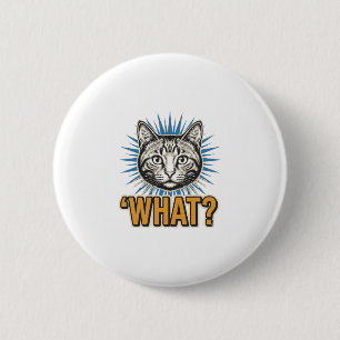 Lustige Katze 'WAS_' Vintage-Stich Grafik-T-Shirt_ Button