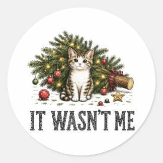Lustige Katze Weihnachten Es war nicht ich Runder Aufkleber