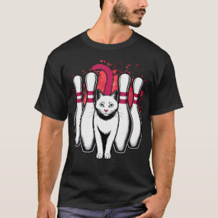 Lustige Katze Weiß Bowling Spielen Retro Vintage T-Shirt