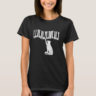 Lustige Katze zeigt auf Klavier Katze spielt Klavi T-Shirt