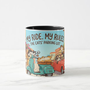 Lustige Katzen auf Fahrzeug-Cartoon-Kunst Tasse