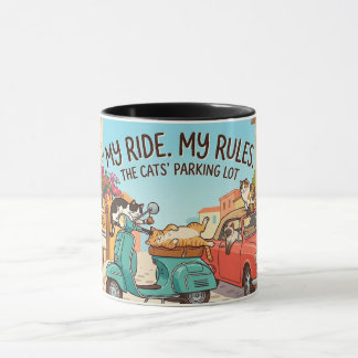 Lustige Katzen auf Fahrzeug-Cartoon-Kunst Tasse