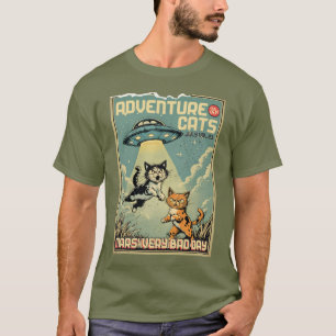 Lustige Katzen Comic-Alien-Entführung Science-Fict T-Shirt