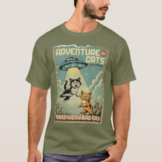 Lustige Katzen Comic-Alien-Entführung Science-Fict T-Shirt
