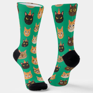 Lustige Katzen-Gesichter Muster-Crewsocken Socken
