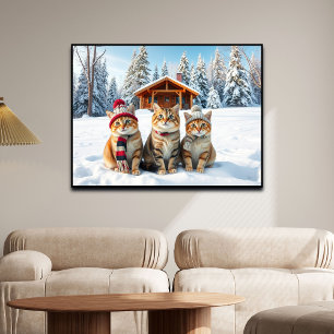 Lustige Katzen in gepflegter Winterkleidung und Hü Poster