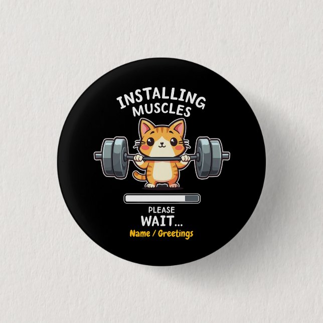 Lustige Katzen-Krafttraining-Übung Fitnessstudio F Button (Vorderseite)