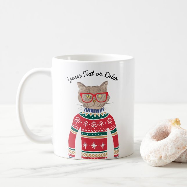 Lustige Katzen-Liebhaber-Katze, die hässliche Kaffeetasse (Mit Donut)