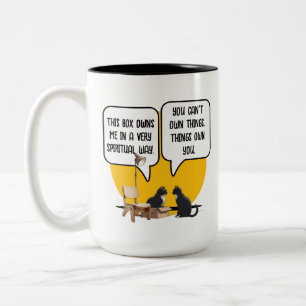 Lustige Katzen-Materialismus-Philosophie-Zitat Zweifarbige Tasse