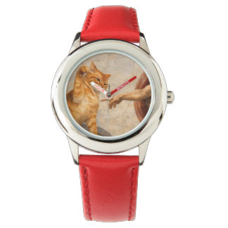 Lustige Katzen-Meme-Kunst: Schöpfung Adams mit Kat Armbanduhr