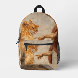 Lustige Katzen-Meme-Kunst: Schöpfung Adams mit Kat Bedruckter Rucksack