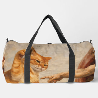 Lustige Katzen-Meme-Kunst: Schöpfung Adams mit Kat Duffle Bag