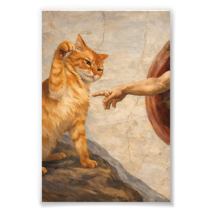 Lustige Katzen-Meme-Kunst: Schöpfung Adams mit Kat Fotodruck