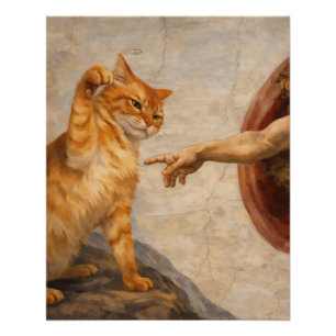 Lustige Katzen-Meme-Kunst: Schöpfung Adams mit Kat Poster