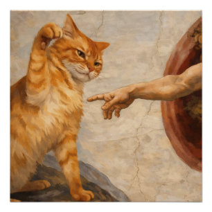 Lustige Katzen-Meme-Kunst: Schöpfung Adams mit Kat Poster