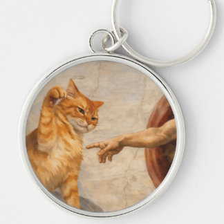 Lustige Katzen-Meme-Kunst: Schöpfung Adams mit Kat Schlüsselanhänger