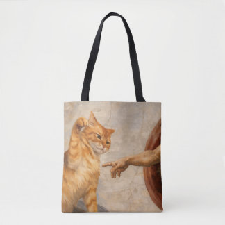 Lustige Katzen-Meme-Kunst: Schöpfung Adams mit Kat Tasche