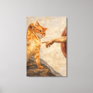 Lustige Katzen-Meme-Kunst Schöpfung Adams mit Katz Leinwanddruck