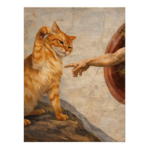 Lustige Katzen-Meme-Kunst Schöpfung Adams mit Katz Poster