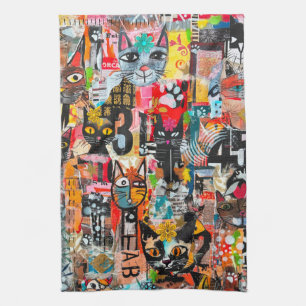 Lustige Katzen Mixed Media Papier Kunst Küchenhand Geschirrtuch