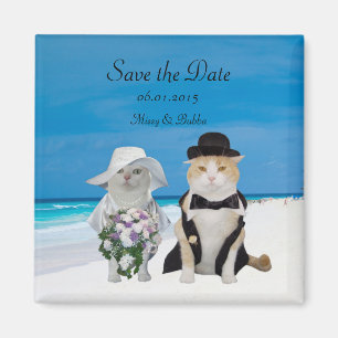 Lustige Katzen-Strand-Hochzeit Save the Date Magnet