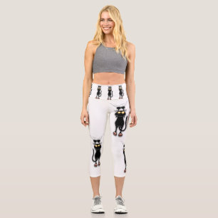 Lustige Katzenfigur kratzt Stoff Capri Leggings