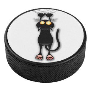Lustige Katzenfigur kratzt Stoff Eishockey Puck