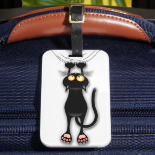 Lustige Katzenfigur kratzt Stoff Gepäckanhänger
