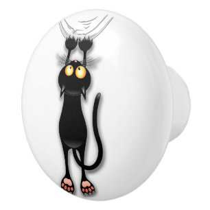 Lustige Katzenfigur kratzt Stoff Keramikknauf