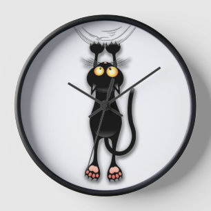 Lustige Katzenfigur kratzt Stoff Uhr