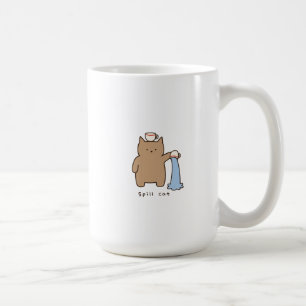 Lustige Katzenillustration mit verschüttetem Wasse Kaffeetasse