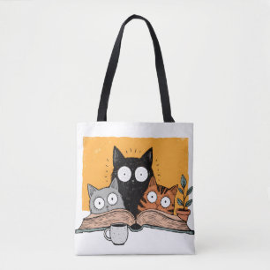 Lustige Katzenillustration zum Lesen Tasche
