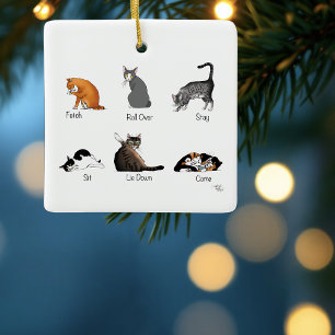 Lustige Katzenkommandos illustrierte Trainingskart Keramikornament