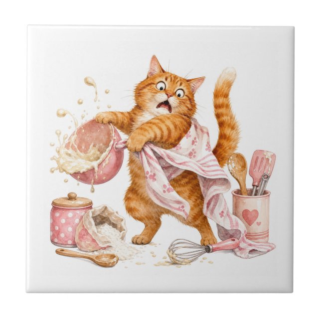 Lustige Katzenküchenfliese Fliese (Vorderseite)