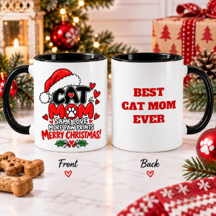 Lustige Katzenmutter Weihnachten Pfotenabdrücke Fe Tasse