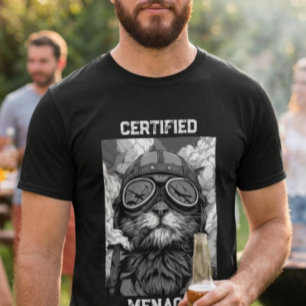 Lustige Katzenpilot raucht eine Zigarre Schwarz un T-Shirt